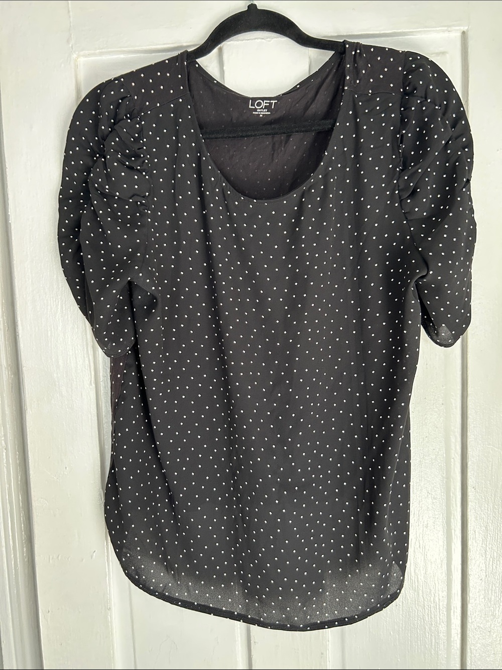 LOFT Black Top with White Dots